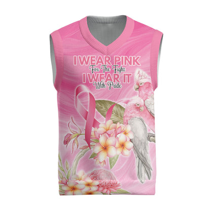 Personalised I Wear Pink For The Fight Christmas Knitted V-Neck Vest Australian Breast Cancer Support Spirit