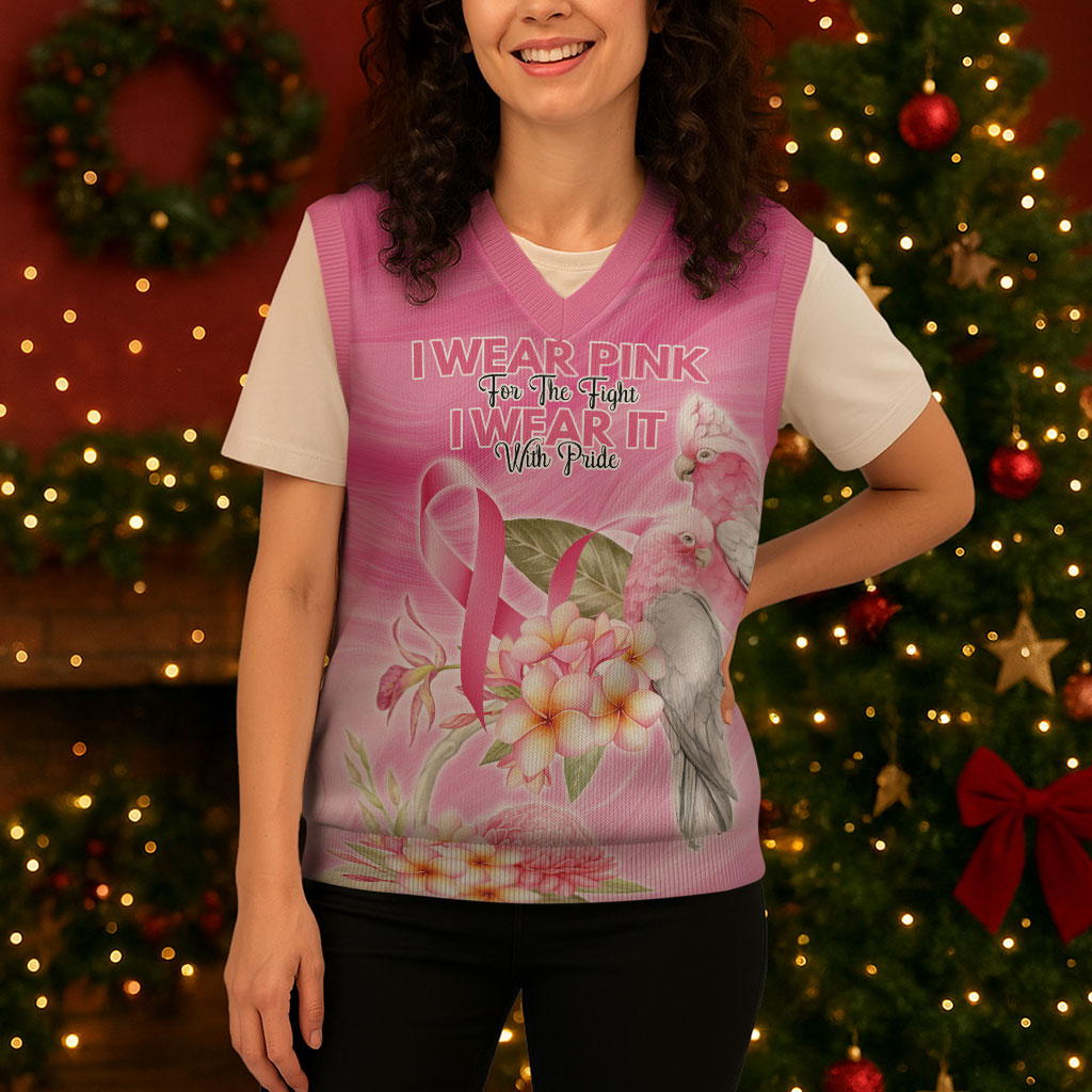 Personalised I Wear Pink For The Fight Christmas Knitted V-Neck Vest Australian Breast Cancer Support Spirit