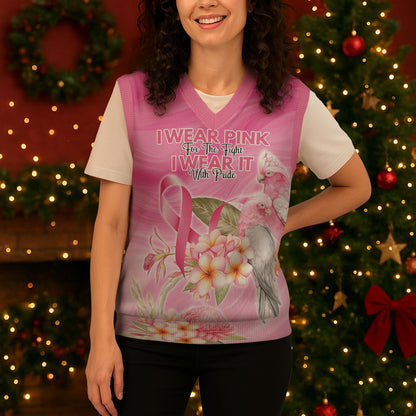 Personalised I Wear Pink For The Fight Christmas Knitted V-Neck Vest Australian Breast Cancer Support Spirit