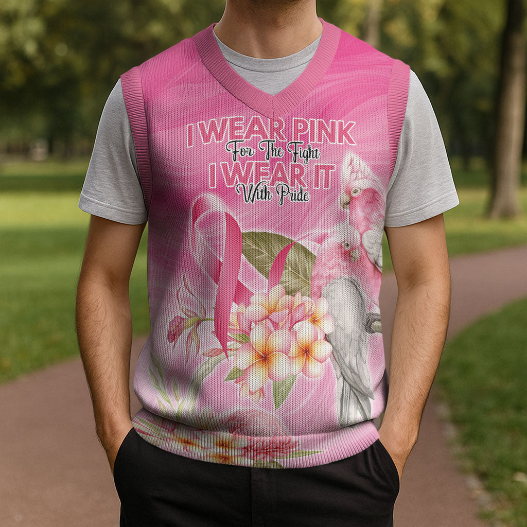 Personalised I Wear Pink For The Fight Christmas Knitted V-Neck Vest Australian Breast Cancer Support Spirit