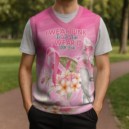 Personalised I Wear Pink For The Fight Christmas Knitted V-Neck Vest Australian Breast Cancer Support Spirit