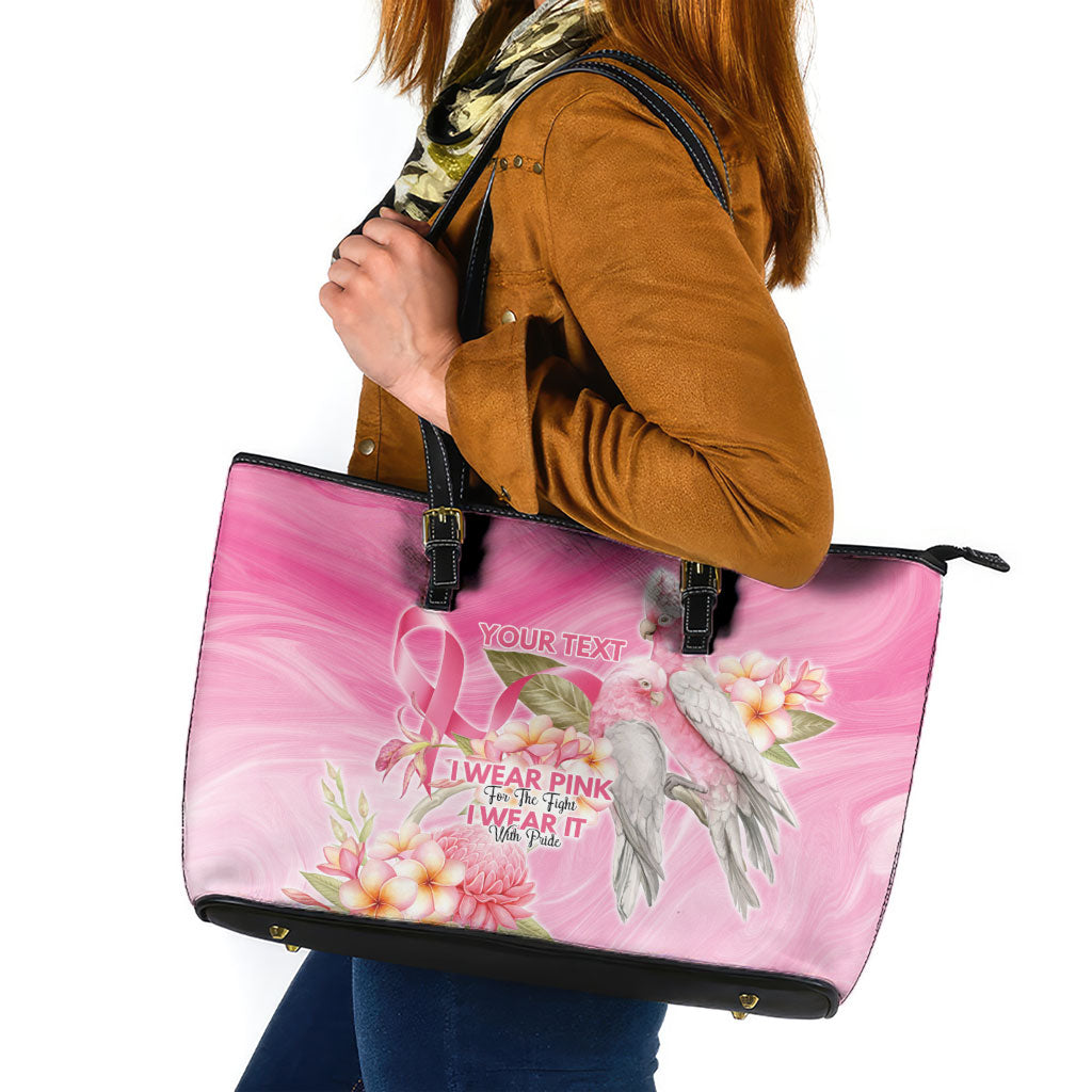 Personalised I Wear Pink For The Fight Leather Tote Bag Australian Breast Cancer Support Spirit