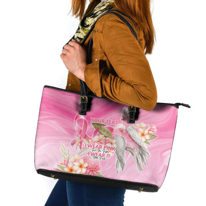 Personalised I Wear Pink For The Fight Leather Tote Bag Australian Breast Cancer Support Spirit