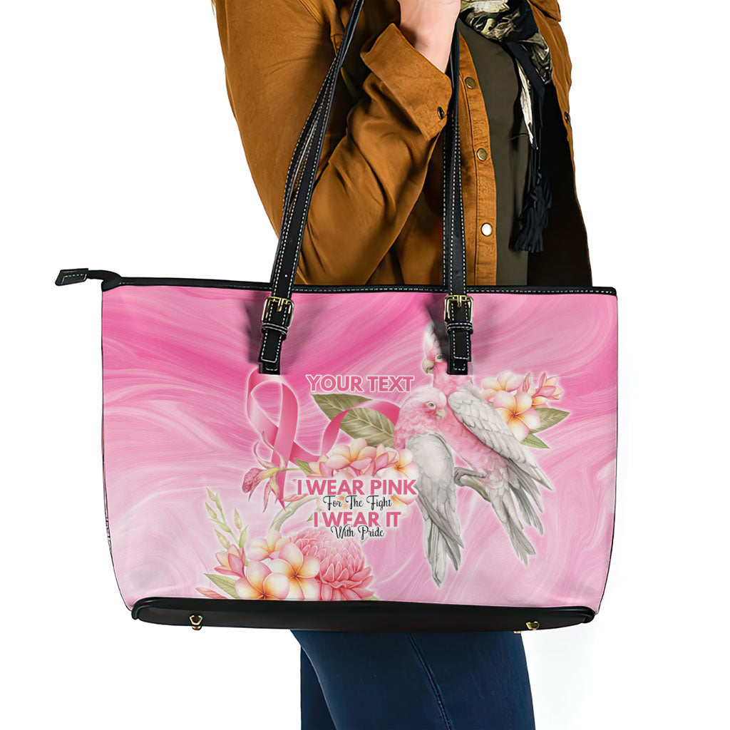 Personalised I Wear Pink For The Fight Leather Tote Bag Australian Breast Cancer Support Spirit