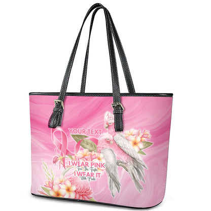 Personalised I Wear Pink For The Fight Leather Tote Bag Australian Breast Cancer Support Spirit