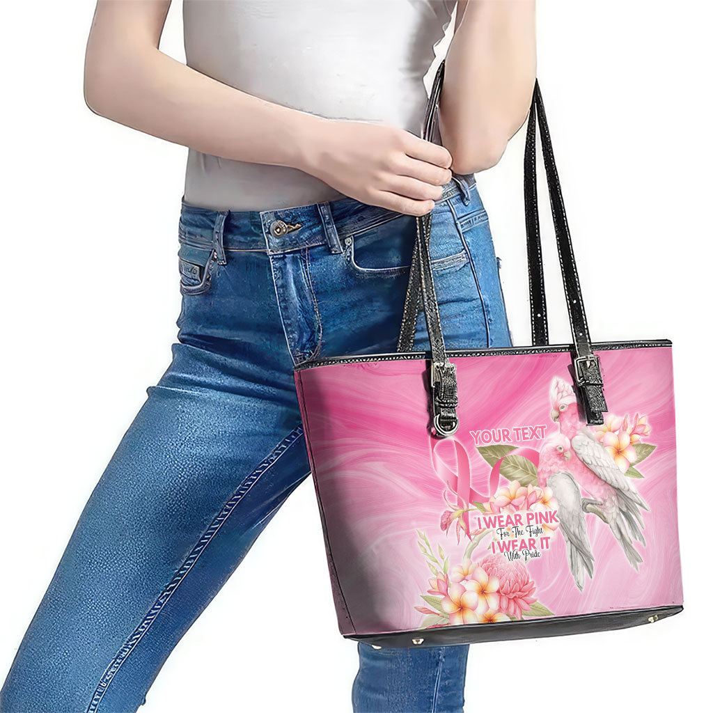 Personalised I Wear Pink For The Fight Leather Tote Bag Australian Breast Cancer Support Spirit