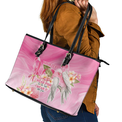 Personalised I Wear Pink For The Fight Leather Tote Bag Australian Breast Cancer Support Spirit