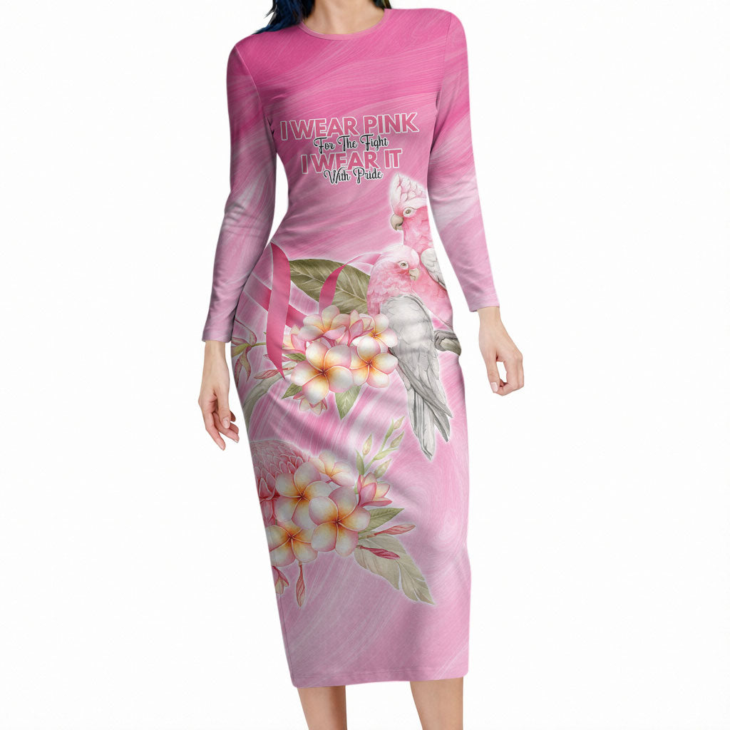 Personalised I Wear Pink For The Fight Long Sleeve Bodycon Dress Australian Breast Cancer Support Spirit