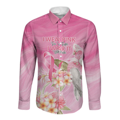 Personalised I Wear Pink For The Fight Long Sleeve Button Shirt Australian Breast Cancer Support Spirit