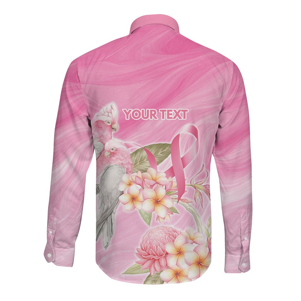 Personalised I Wear Pink For The Fight Long Sleeve Button Shirt Australian Breast Cancer Support Spirit
