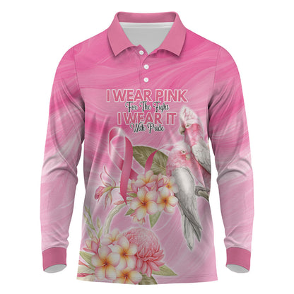 Personalised I Wear Pink For The Fight Long Sleeve Polo Shirt Australian Breast Cancer Support Spirit