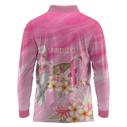 Personalised I Wear Pink For The Fight Long Sleeve Polo Shirt Australian Breast Cancer Support Spirit