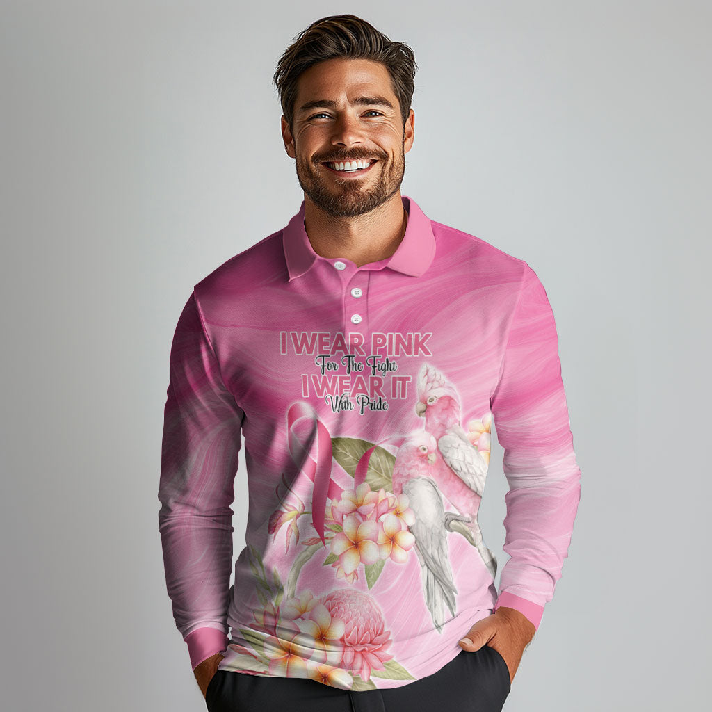 Personalised I Wear Pink For The Fight Long Sleeve Polo Shirt Australian Breast Cancer Support Spirit