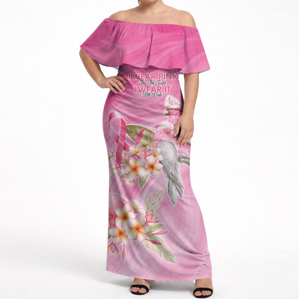 Personalised I Wear Pink For The Fight Off Shoulder Maxi Dress Australian Breast Cancer Support Spirit