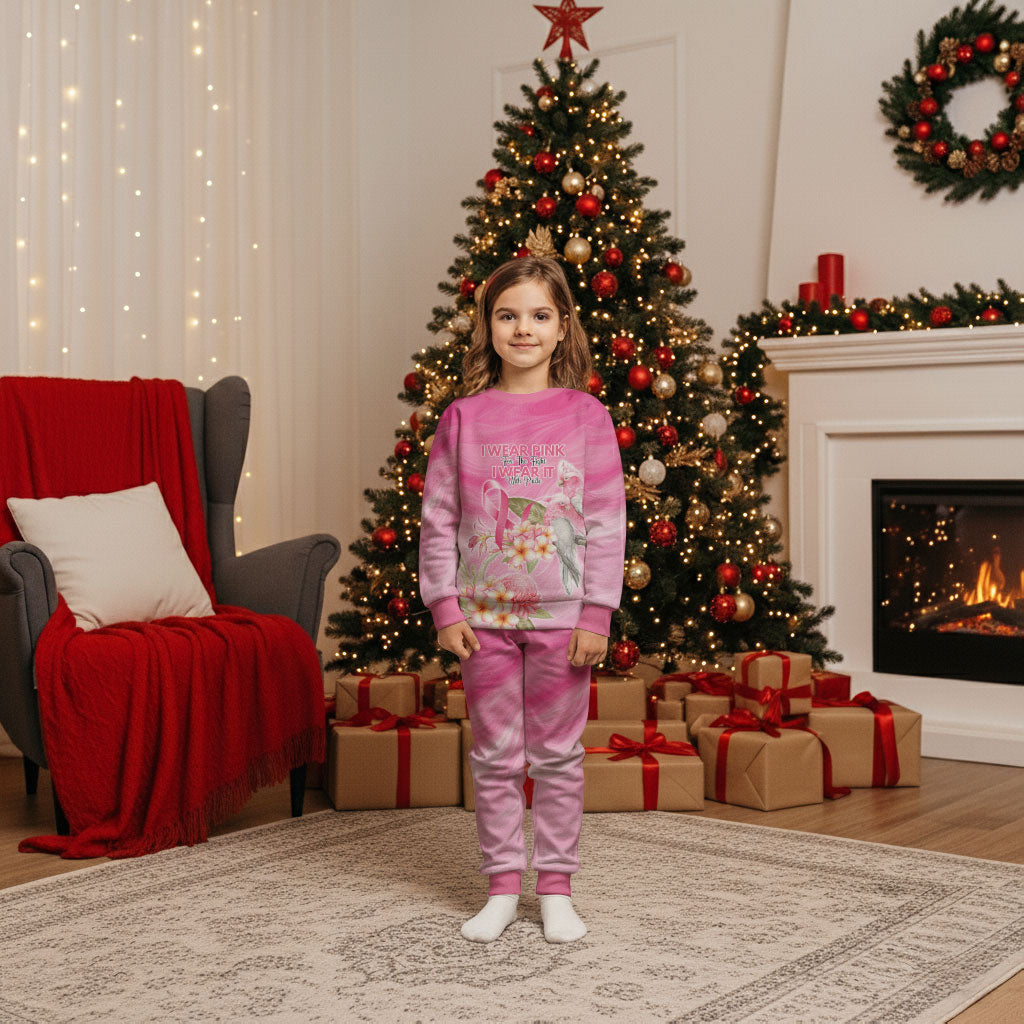 Personalised I Wear Pink For The Fight Christmas Pajama Set Australian Breast Cancer Support Spirit