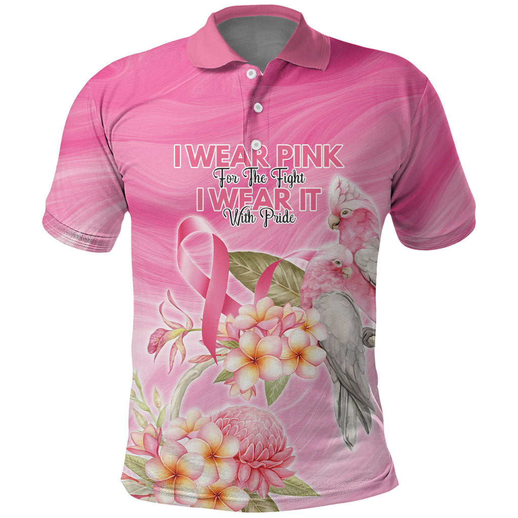 Personalised I Wear Pink For The Fight Polo Shirt Australian Breast Cancer Support Spirit