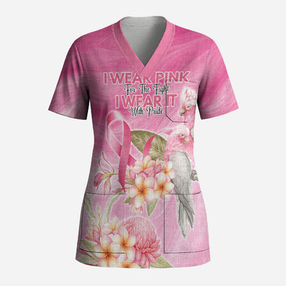 Personalised I Wear Pink For The Fight Scrub Top Australian Breast Cancer Support Spirit