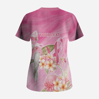 Personalised I Wear Pink For The Fight Scrub Top Australian Breast Cancer Support Spirit
