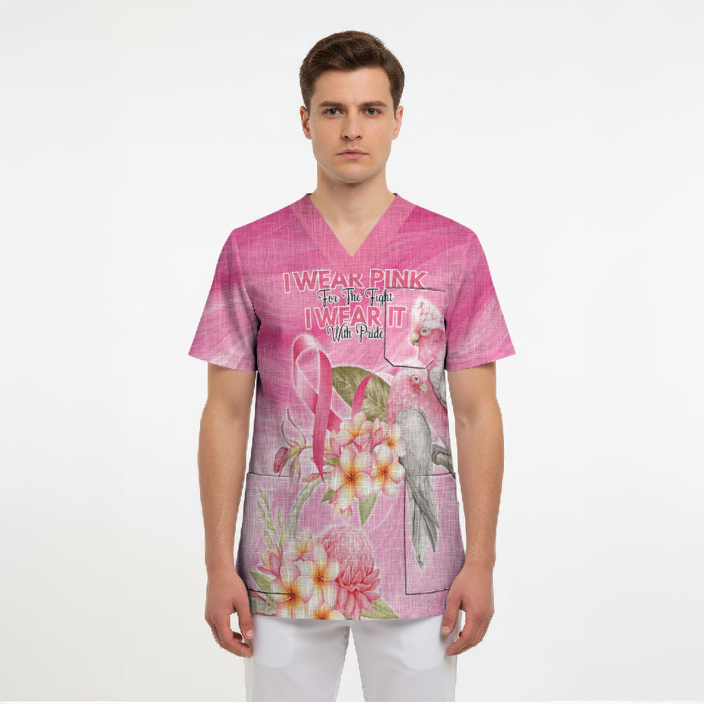 Personalised I Wear Pink For The Fight Scrub Top Australian Breast Cancer Support Spirit