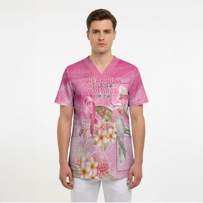 Personalised I Wear Pink For The Fight Scrub Top Australian Breast Cancer Support Spirit