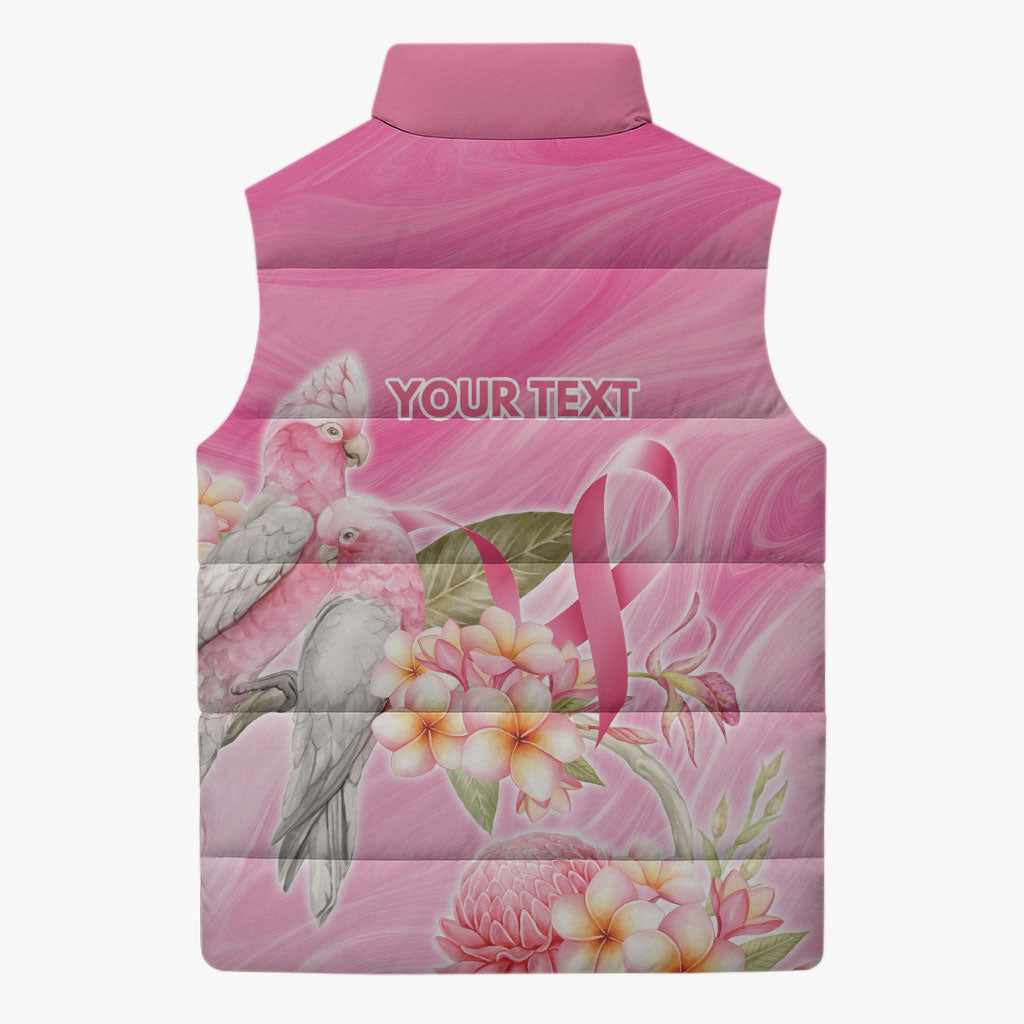 Personalised I Wear Pink For The Fight Sleeveless Puffer Jacket Australian Breast Cancer Support Spirit