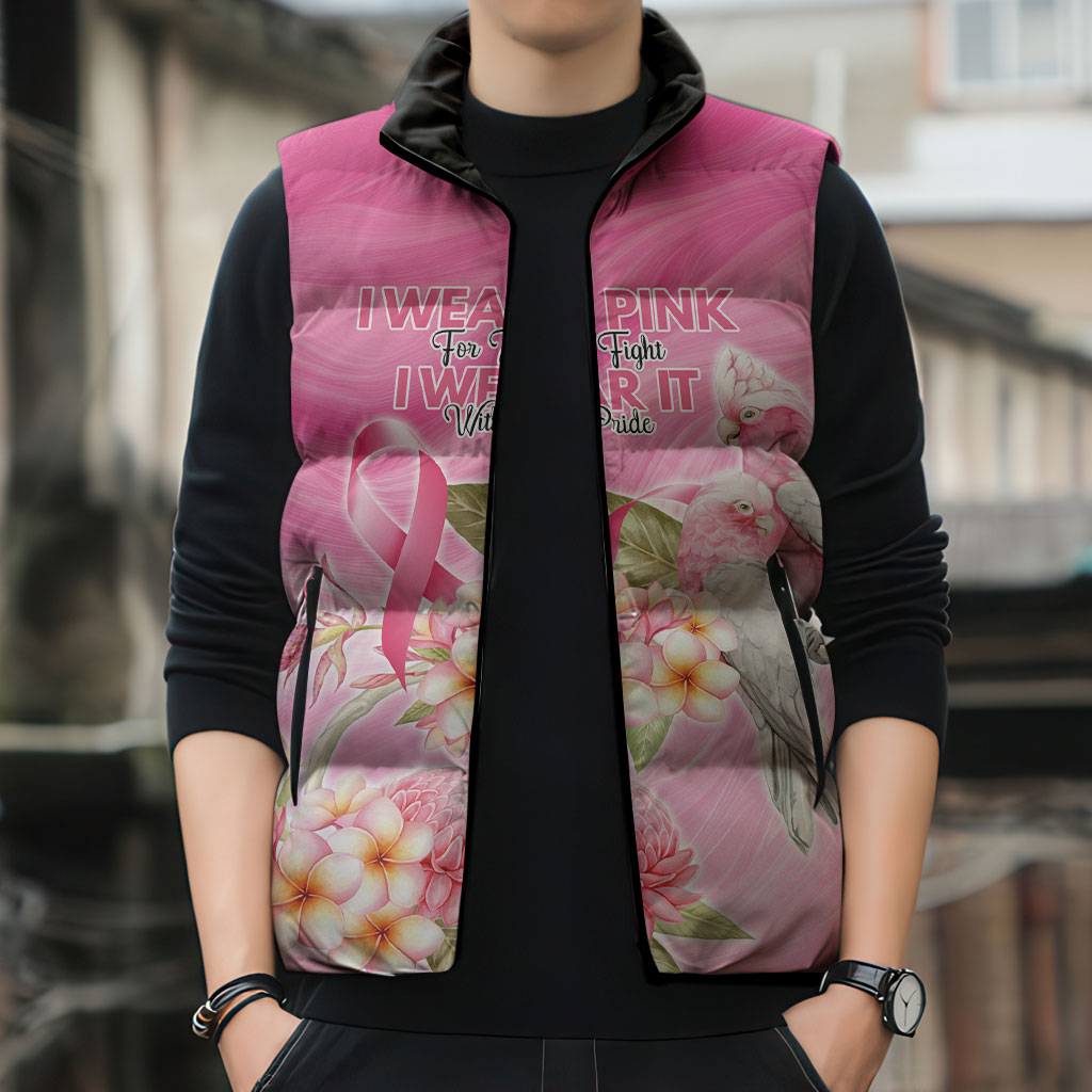 Personalised I Wear Pink For The Fight Sleeveless Puffer Jacket Australian Breast Cancer Support Spirit