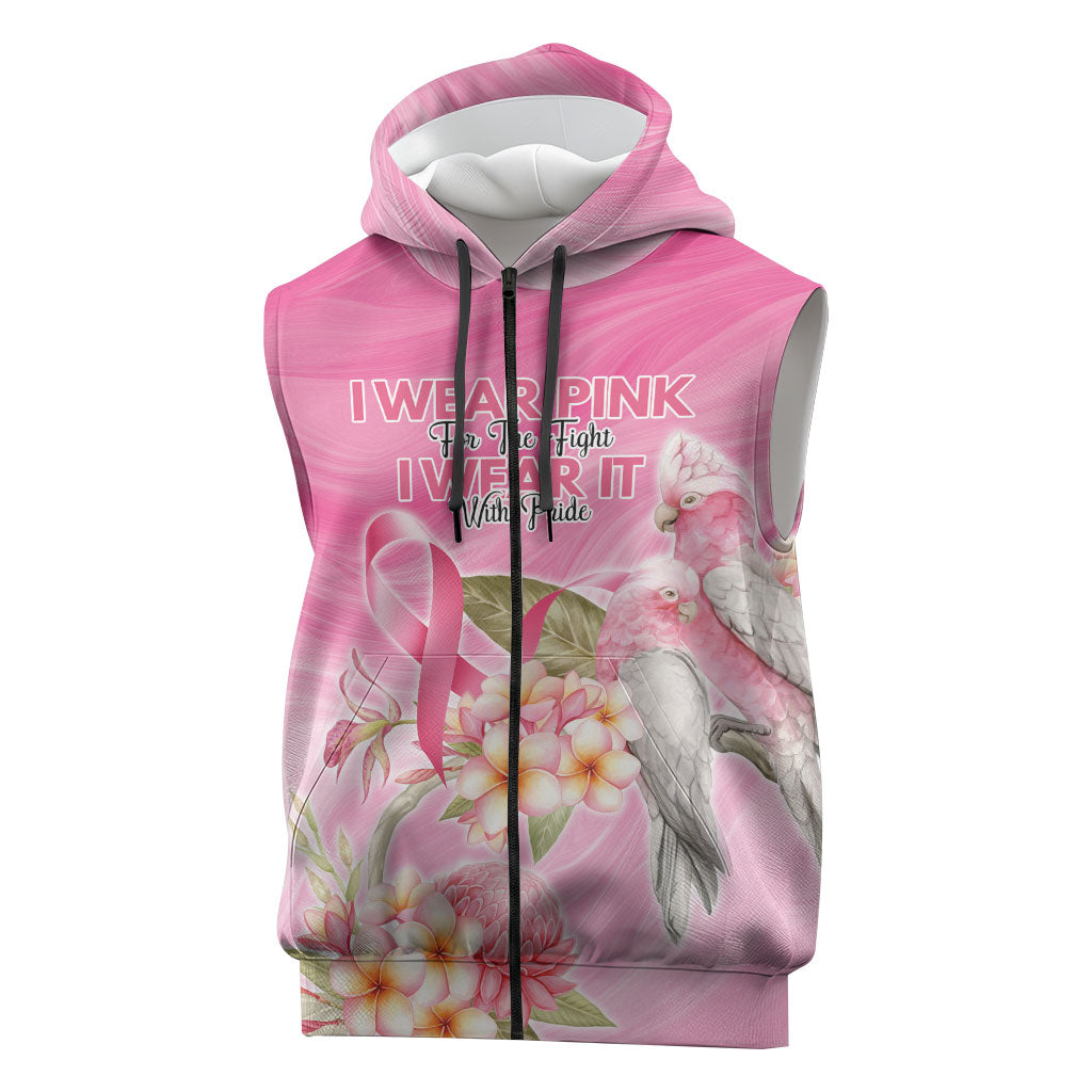 Personalised I Wear Pink For The Fight Sleeveless Zip Hoodie Australian Breast Cancer Support Spirit