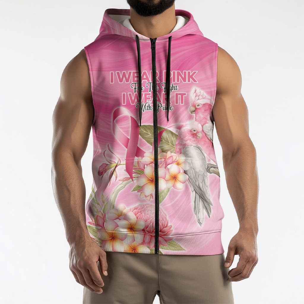 Personalised I Wear Pink For The Fight Sleeveless Zip Hoodie Australian Breast Cancer Support Spirit