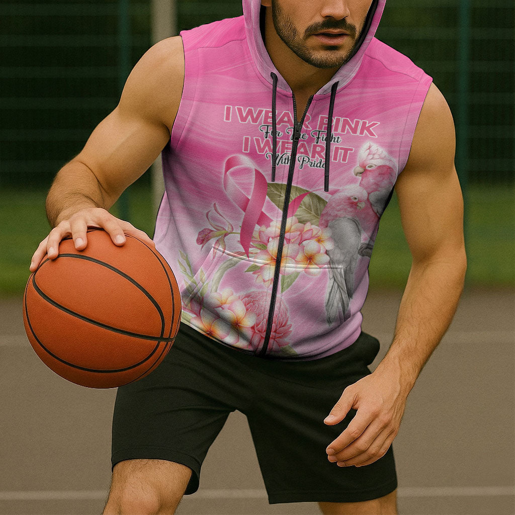 Personalised I Wear Pink For The Fight Sleeveless Zip Hoodie Australian Breast Cancer Support Spirit