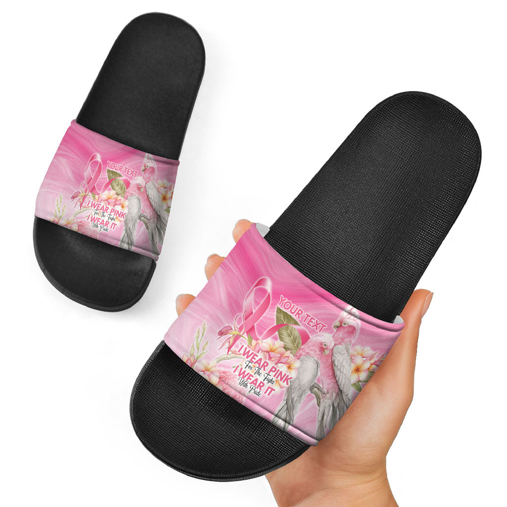 Personalised I Wear Pink For The Fight Slide Sandals Australian Breast Cancer Support Spirit