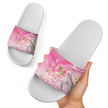 Personalised I Wear Pink For The Fight Slide Sandals Australian Breast Cancer Support Spirit