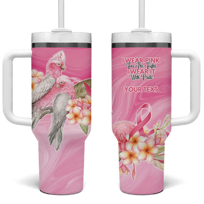 Personalised I Wear Pink For The Fight Tumbler With Handle Australian Breast Cancer Support Spirit