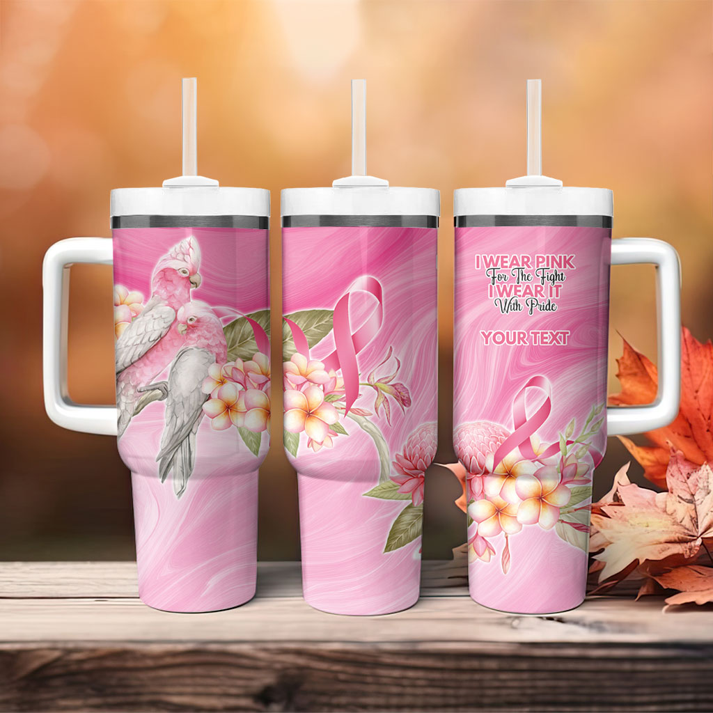 Personalised I Wear Pink For The Fight Tumbler With Handle Australian Breast Cancer Support Spirit