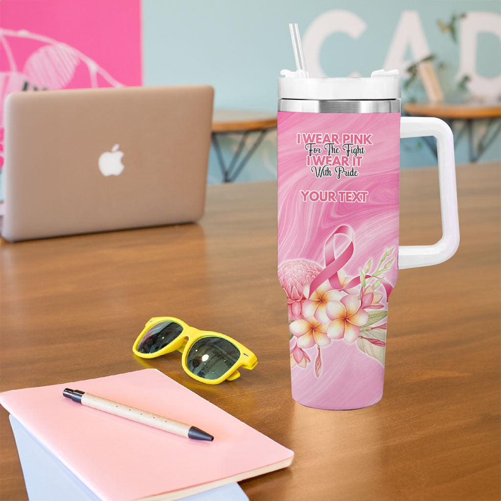 Personalised I Wear Pink For The Fight Tumbler With Handle Australian Breast Cancer Support Spirit