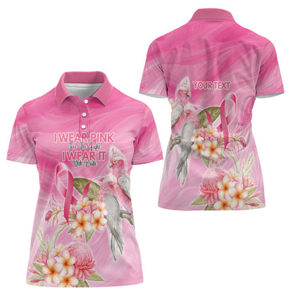 Personalised I Wear Pink For The Fight Women Polo Shirt Australian Breast Cancer Support Spirit