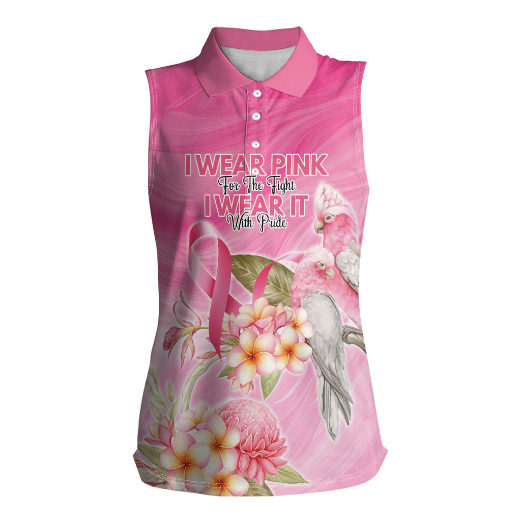 Personalised I Wear Pink For The Fight Women Sleeveless Polo Shirt Australian Breast Cancer Support Spirit