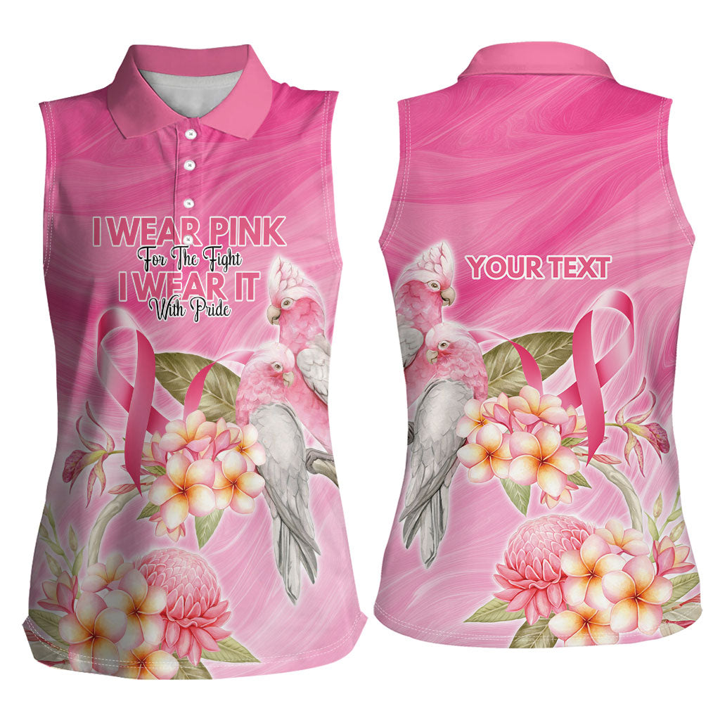 Personalised I Wear Pink For The Fight Women Sleeveless Polo Shirt Australian Breast Cancer Support Spirit