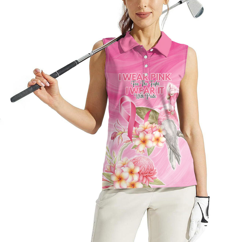 Personalised I Wear Pink For The Fight Women Sleeveless Polo Shirt Australian Breast Cancer Support Spirit