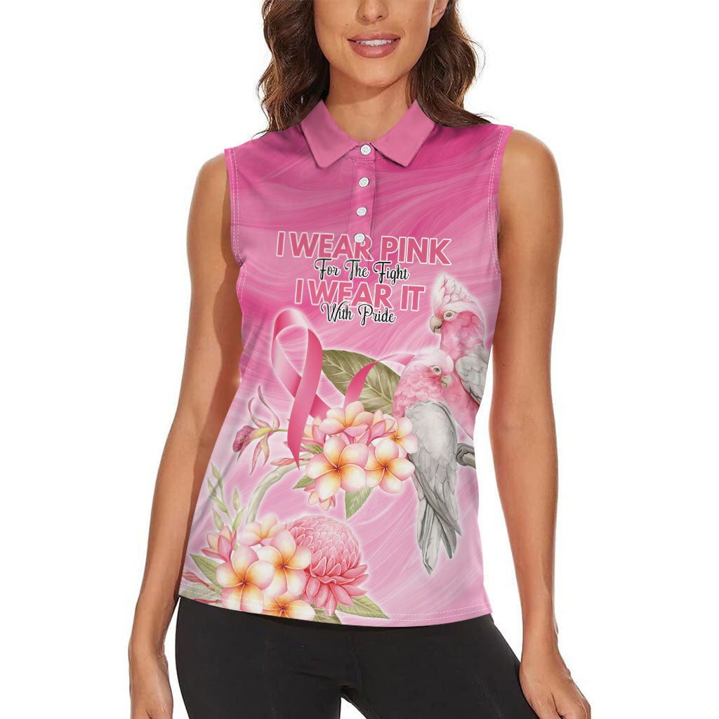 Personalised I Wear Pink For The Fight Women Sleeveless Polo Shirt Australian Breast Cancer Support Spirit