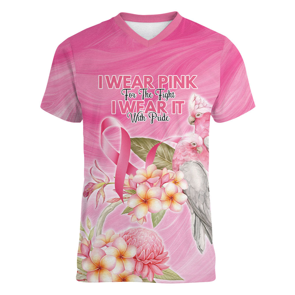 Personalised I Wear Pink For The Fight Women V-Neck T-Shirt Australian Breast Cancer Support Spirit
