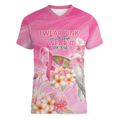 Personalised I Wear Pink For The Fight Women V-Neck T-Shirt Australian Breast Cancer Support Spirit