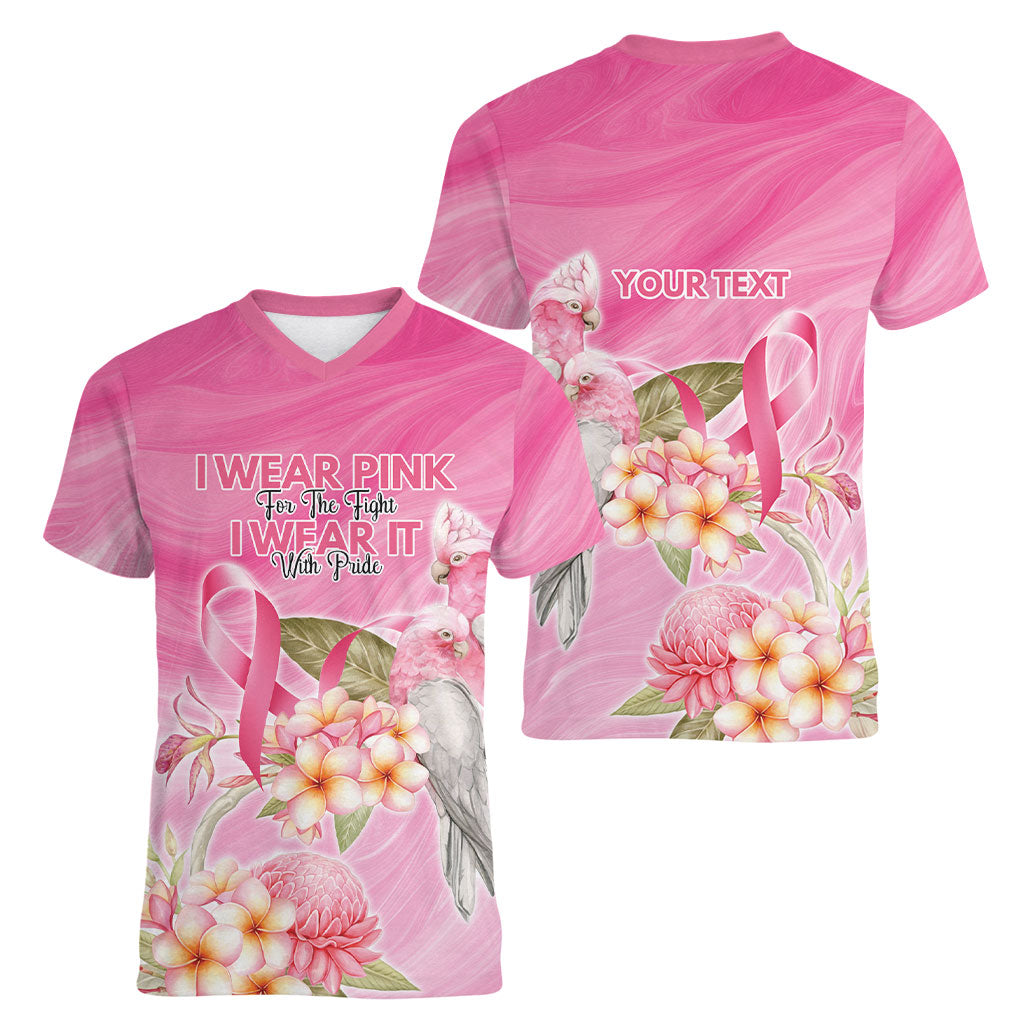 Personalised I Wear Pink For The Fight Women V-Neck T-Shirt Australian Breast Cancer Support Spirit
