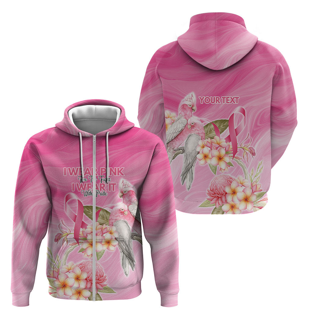 Personalised I Wear Pink For The Fight Zip Hoodie Australian Breast Cancer Support Spirit