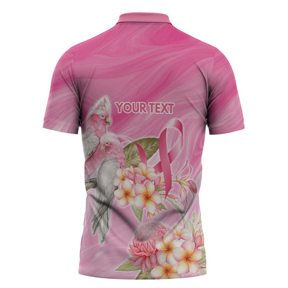Personalised I Wear Pink For The Fight Zipper Polo Shirt Australian Breast Cancer Support Spirit