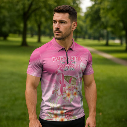Personalised I Wear Pink For The Fight Zipper Polo Shirt Australian Breast Cancer Support Spirit
