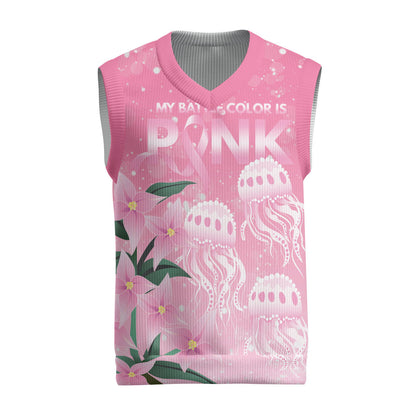 Personalised Pink Boronia of Hope Christmas Knitted V-Neck Vest Australia’s Fight Against Breast Cancer Support