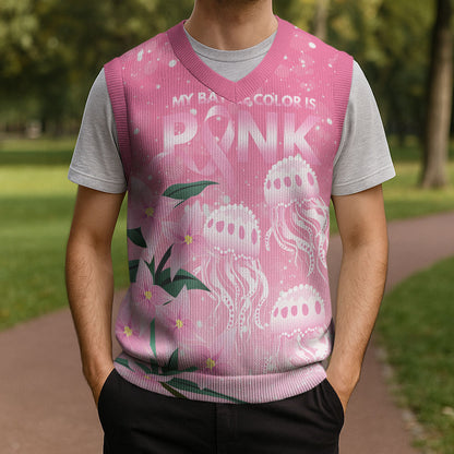 Personalised Pink Boronia of Hope Christmas Knitted V-Neck Vest Australia’s Fight Against Breast Cancer Support