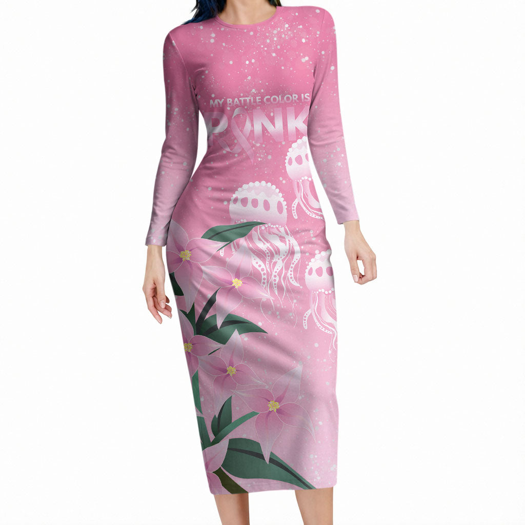 Personalised Pink Boronia of Hope Long Sleeve Bodycon Dress Australia’s Fight Against Breast Cancer Support
