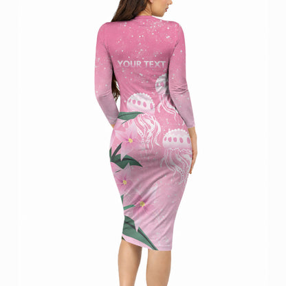 Personalised Pink Boronia of Hope Long Sleeve Bodycon Dress Australia’s Fight Against Breast Cancer Support