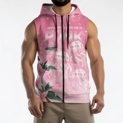 Personalised Pink Boronia of Hope Sleeveless Zip Hoodie Australia’s Fight Against Breast Cancer Support